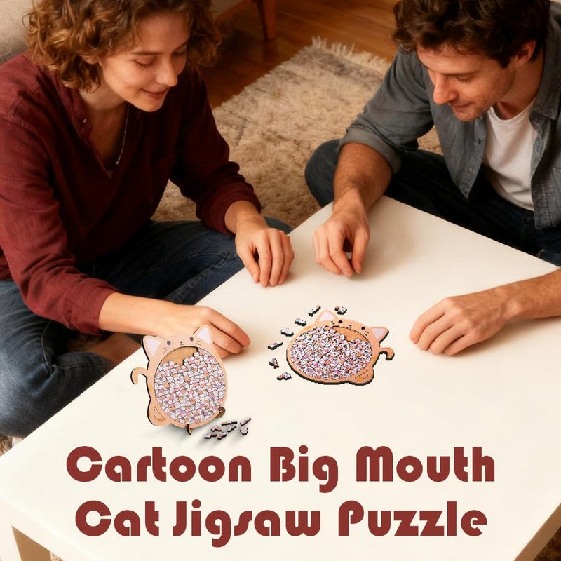 135-Piece Colored Cat Shaped Wooden Jigsaw Puzzle, Unique Wood Cat Puzzles for Careful Observers And Patient Players (Big-mouthed cat) - Image 3